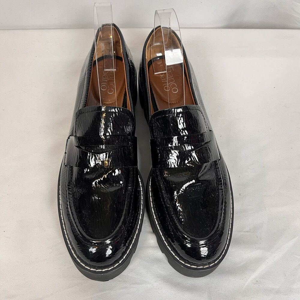 Franco Sarto Black Patent Loafers Lug Sole Preppy Academia Chic Size 8.5 - Picture 3 of 11